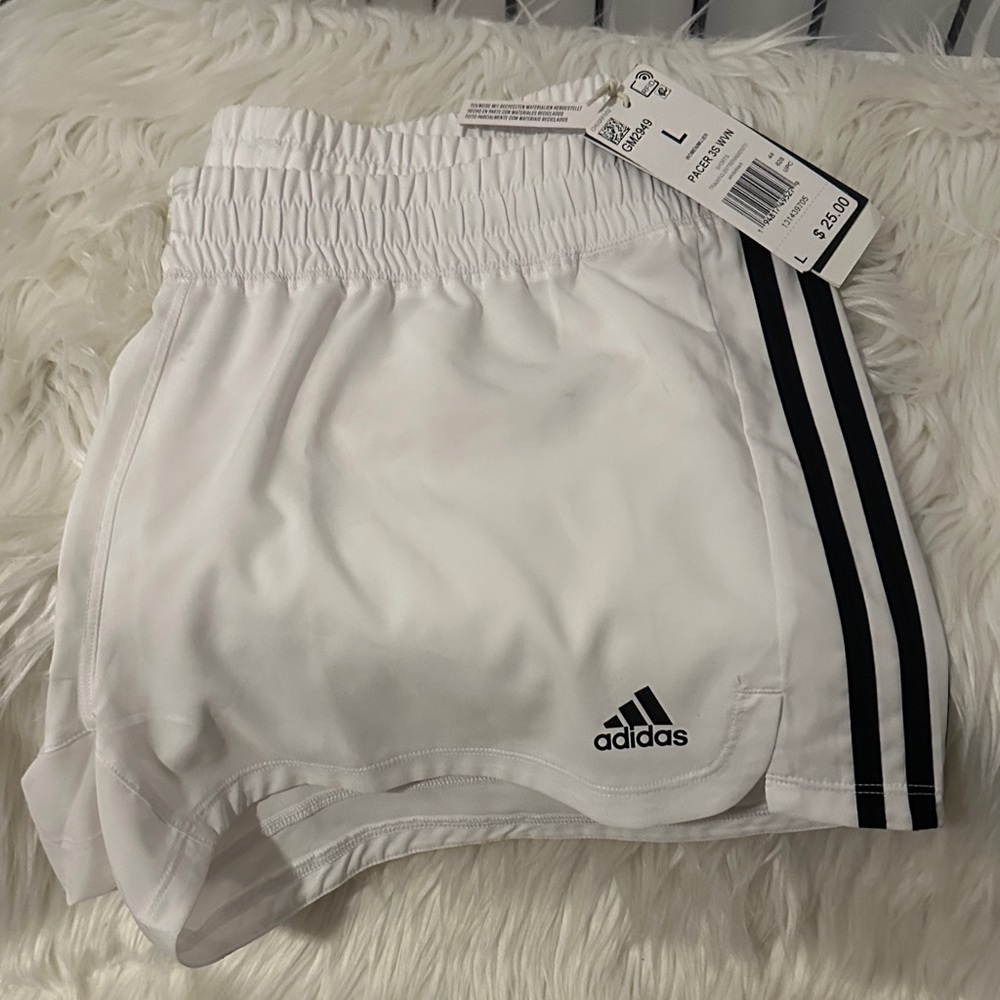 NWT Adidas White Shorts with Black Stripes